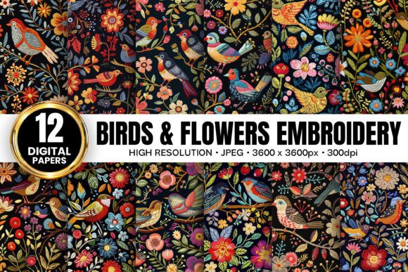 Reviewing Birds Flowers Embroidery Digital Paper