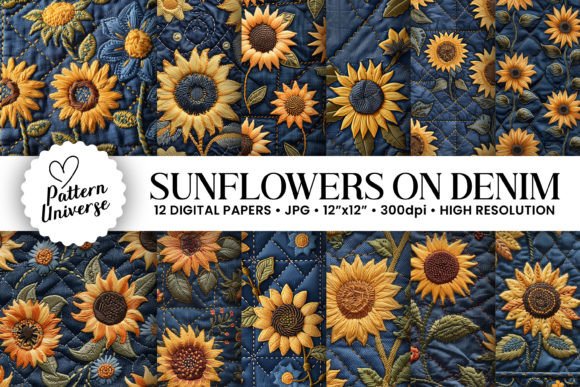 Reviewing Denim Sunflower Embroidery Digital Paper