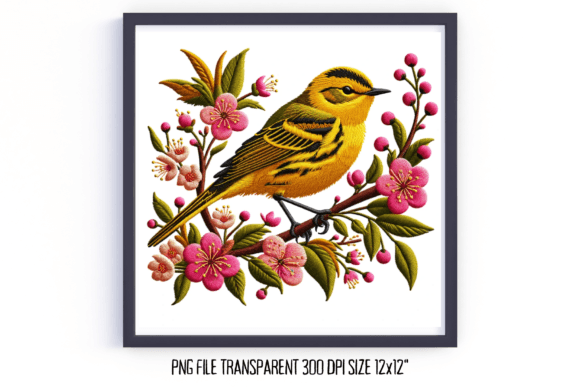 Warbler Cherry Blossom Embroidery PNG Review